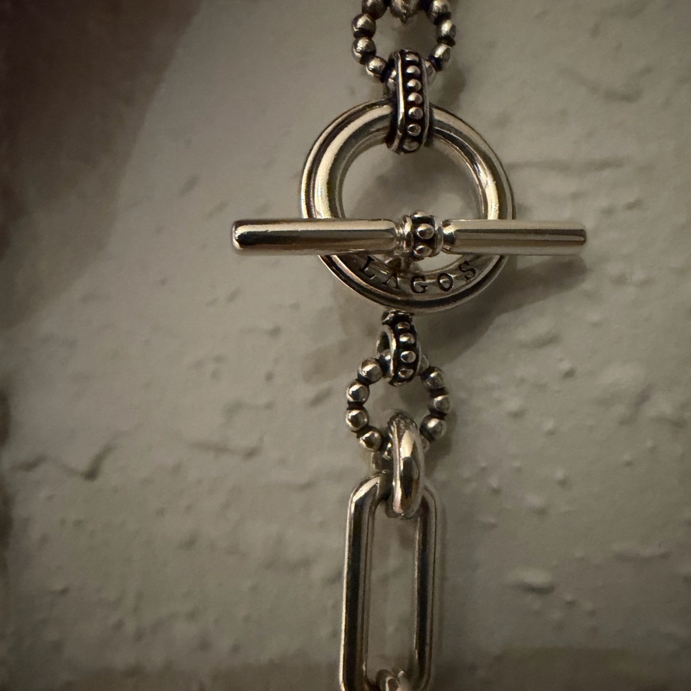 Lagos silver adjustable toggle fluted link necklace 18” - Picture 4 of 5